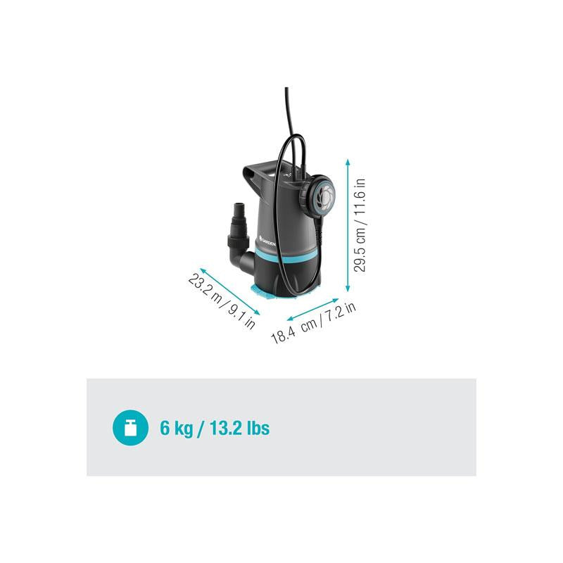 Gardena 2-In-1 Clear/Dirty Water Submersible Pump 20000 BASIC 20.000 L/H With Float Switch 550W Grey