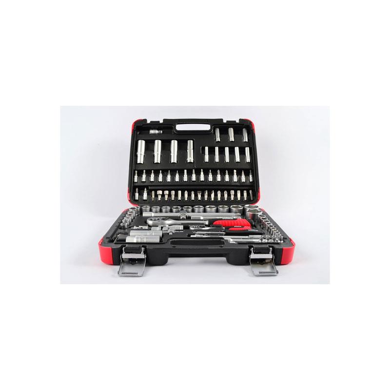 Hilka Tools 1/4 Inch And 1/2 Inch Dr Socket Set Metric 94 Pieces Black/Silver