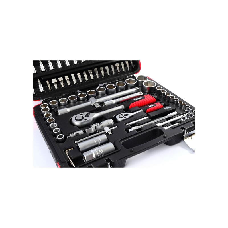 Hilka Tools 1/4 Inch And 1/2 Inch Dr Socket Set Metric 94 Pieces Black/Silver