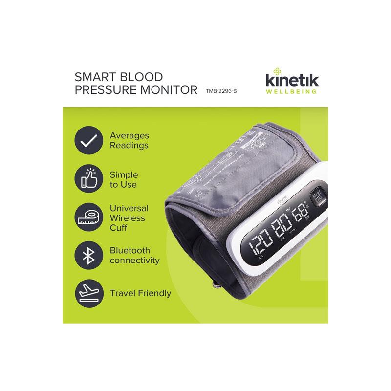 Kinetik Wellbeing Smart All In One Upper Arm Blood Pressure Monitor Fully Automatic With Bluetooth Universal Cuff (22-42cm) White