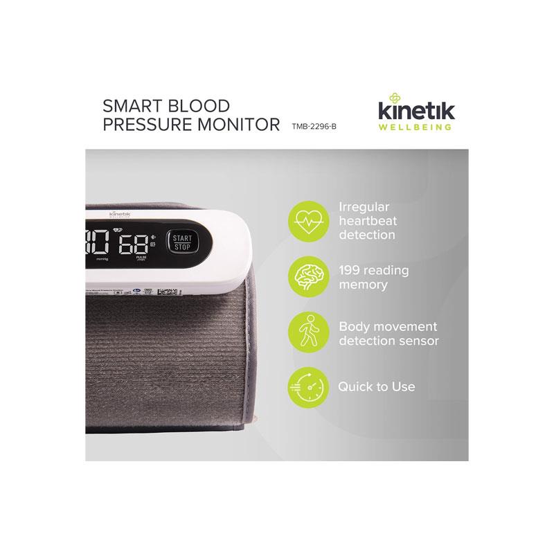Kinetik Wellbeing Smart All In One Upper Arm Blood Pressure Monitor Fully Automatic With Bluetooth Universal Cuff (22-42cm) White