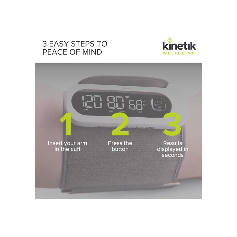 Kinetik Wellbeing Smart All In One Upper Arm Blood Pressure Monitor Fully Automatic With Bluetooth Universal Cuff (22-42cm) White