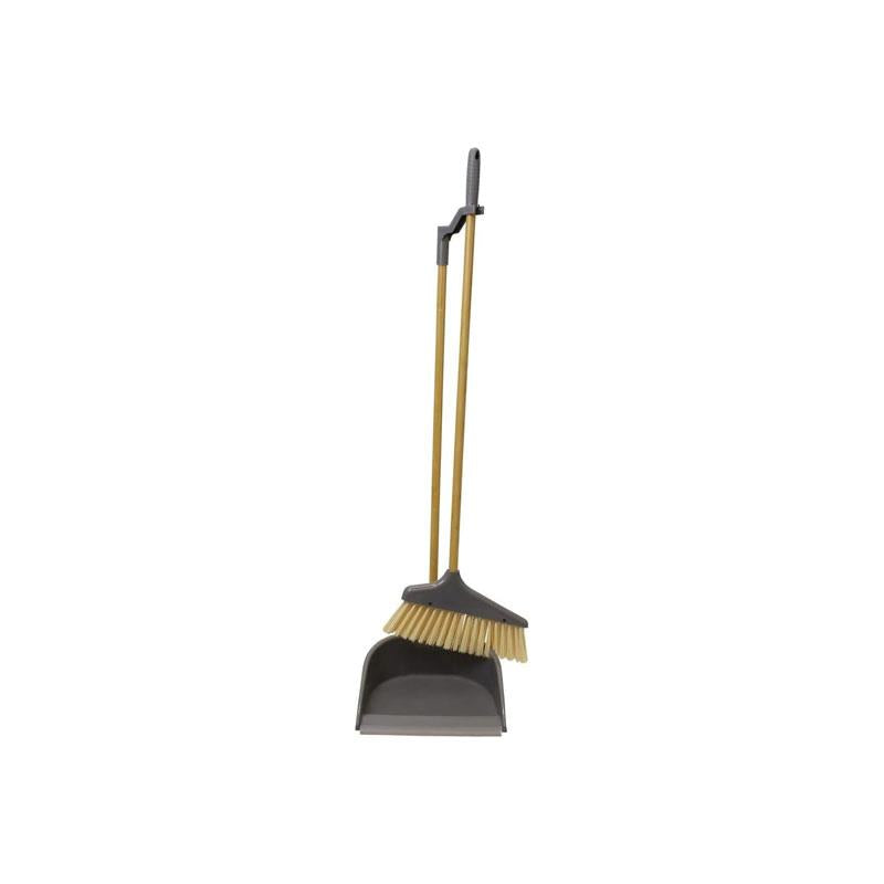 JVL Bamboo Tall Dustpan And Bristle Brush Set Long Handle Wood Natural Main image