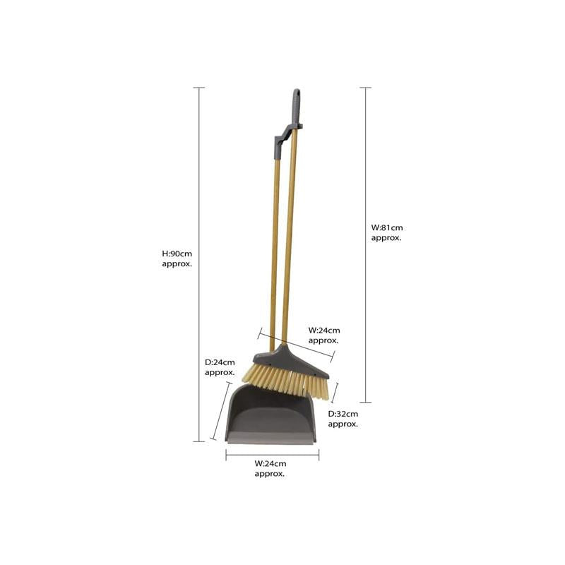 JVL Bamboo Tall Dustpan And Bristle Brush Set Long Handle Wood Natural