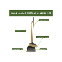 JVL Bamboo Tall Dustpan And Bristle Brush Set Long Handle Wood Natural