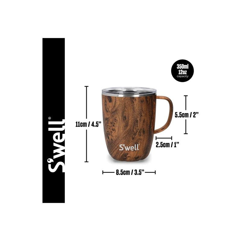 S'well Vacuum Insulated Stainless Steel Travel Mug With Handle Slide-Open Lid 350ml Teakwood