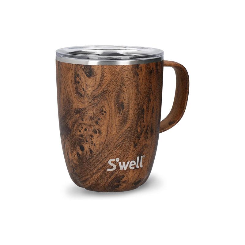 S'well Vacuum Insulated Stainless Steel Travel Mug With Handle Slide-Open Lid 350ml Teakwood