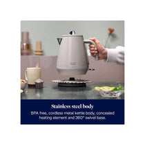 Delonghi Eclettica Electric Jug Kettle Stainless Steel 3000W 1.7 Litre Biscuit Beige