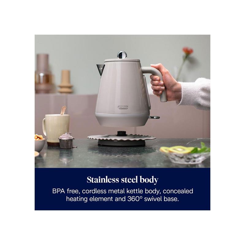 Delonghi Eclettica Electric Jug Kettle Stainless Steel 3000W 1.7 Litre Biscuit Beige