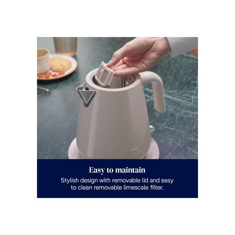 Delonghi Eclettica Electric Jug Kettle Stainless Steel 3000W 1.7 Litre Biscuit Beige