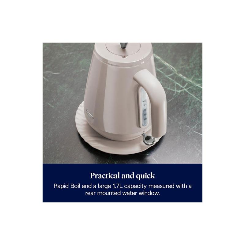 Delonghi Eclettica Electric Jug Kettle Stainless Steel 3000W 1.7 Litre Biscuit Beige
