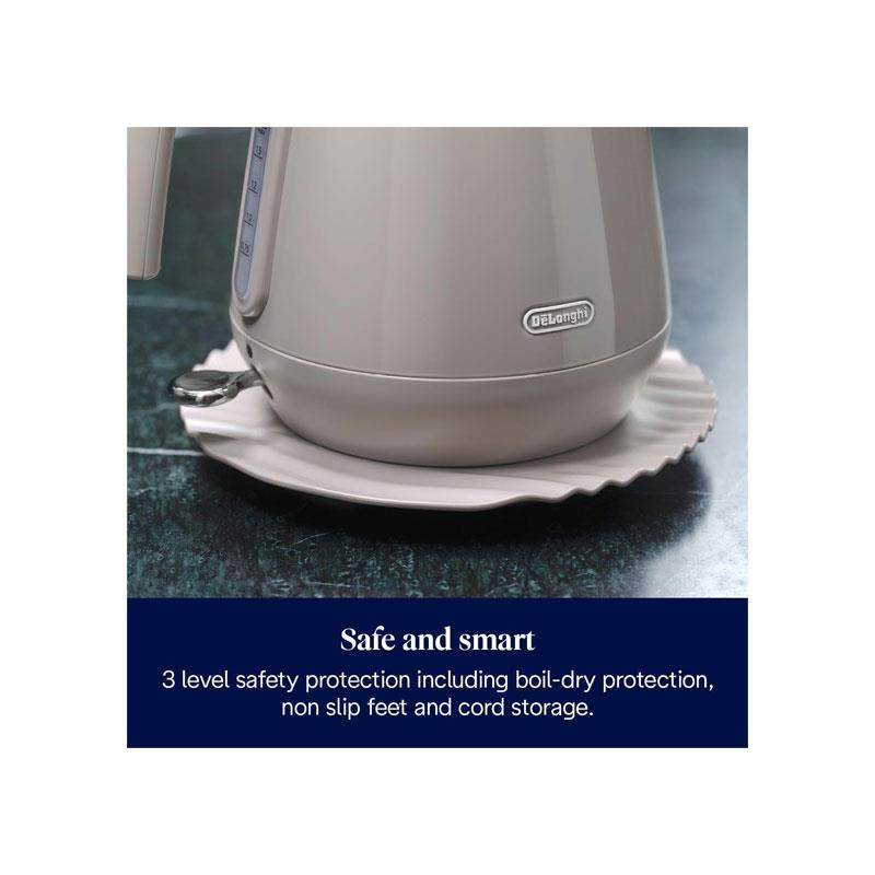 Delonghi Eclettica Electric Jug Kettle Stainless Steel 3000W 1.7 Litre Biscuit Beige