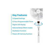 Igenix 16 Inch Digital Pedestal Fan 12 Speed Settings Oscillating Ultra Quiet Adjustable 12hr Timer And Remote Control White