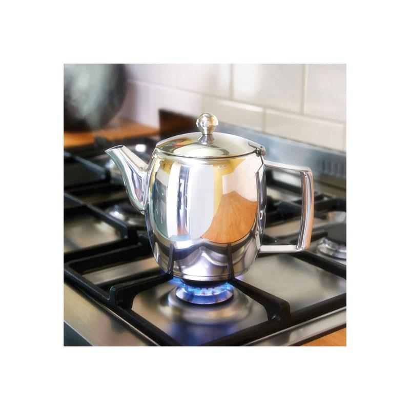 Judge Traditional Hob Top Teapot 10 Cup Large 2 Litres Stainless Steel Stovetop Tea Kettle Stay Cool Handle Non-Drip Spout Silver