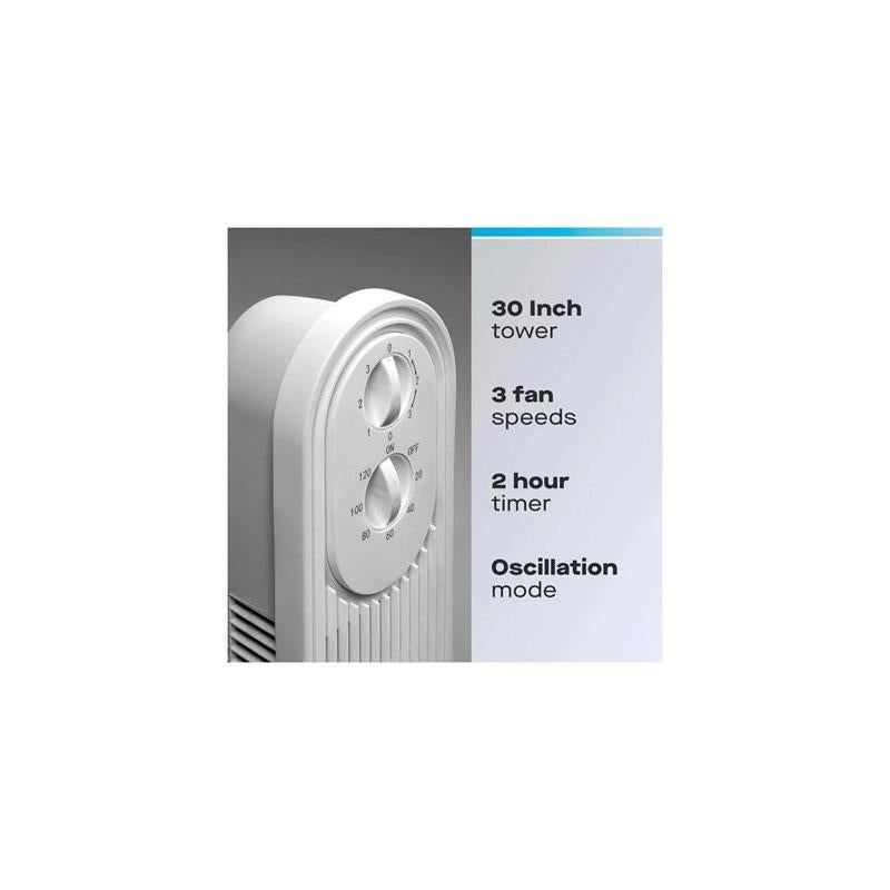 Powersonic 29 Inch Tower Fan With 3 Speed Setting And 2 Hour Timer 45W White