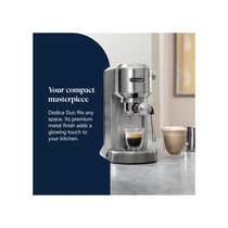 Delonghi Dedica Duo Manual Espresso Machine Advanced Milk Steam Wand Cold Brew Option Stainless Steel 1450W 1.2 Litres Silver