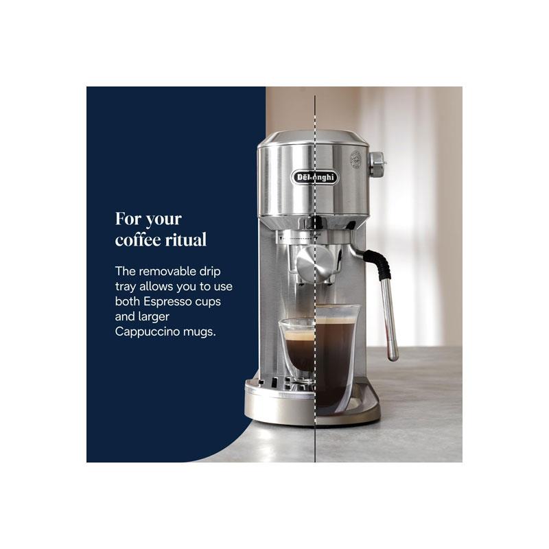 Delonghi Dedica Duo Manual Espresso Machine Advanced Milk Steam Wand Cold Brew Option Stainless Steel 1450W 1.2 Litres Silver