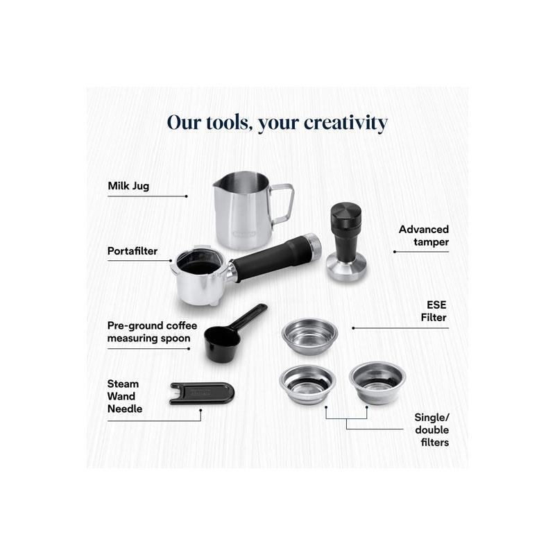 Delonghi Dedica Duo Manual Espresso Machine Advanced Milk Steam Wand Cold Brew Option Stainless Steel 1450W 1.2 Litres Silver