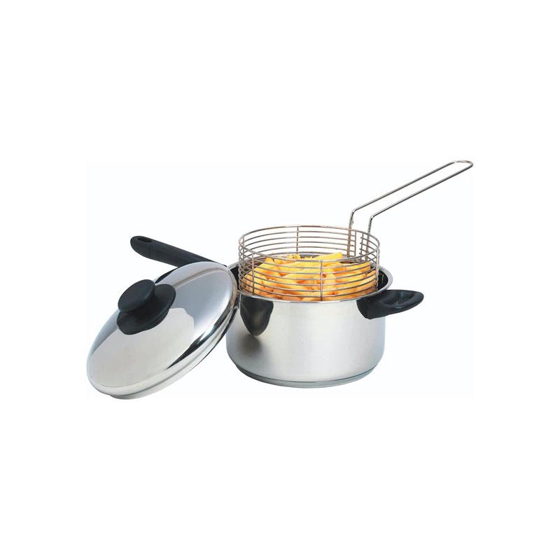 KitchenCraft Chip Fryer And Basket Large Stainless Steel And Lid 2cm Silver