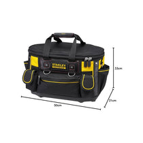 Stanley FatMax Round Top Rigid Tool Bag 50cm (20in) Quick Tool Access Wide Opening Zip Design Multiple Internal External Pockets Carry Handle Shoulder Strap 20kg Load Capacity Yellow/Black