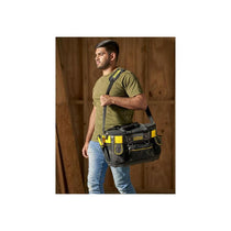 Stanley FatMax Round Top Rigid Tool Bag 50cm (20in) Quick Tool Access Wide Opening Zip Design Multiple Internal External Pockets Carry Handle Shoulder Strap 20kg Load Capacity Yellow/Black