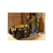 Stanley FatMax Round Top Rigid Tool Bag 50cm (20in) Quick Tool Access Wide Opening Zip Design Multiple Internal External Pockets Carry Handle Shoulder Strap 20kg Load Capacity Yellow/Black