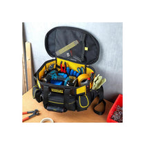 Stanley FatMax Round Top Rigid Tool Bag 50cm (20in) Quick Tool Access Wide Opening Zip Design Multiple Internal External Pockets Carry Handle Shoulder Strap 20kg Load Capacity Yellow/Black