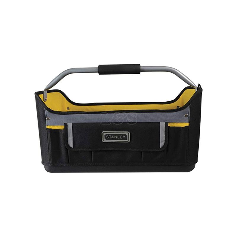 Stanley Open Tote Tool Bag With Rigid Base 50cm (20in) Multi-Pockets Storage Organiser With Shoulder Strap Waterproof Base Yellow/Black