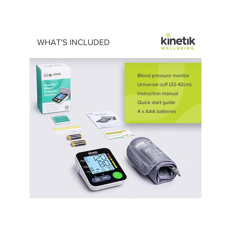 Kinetik Wellbeing Advanced Upper Arm Blood Pressure Monitors Large Cuff Universal (22-42cm) White/Black
