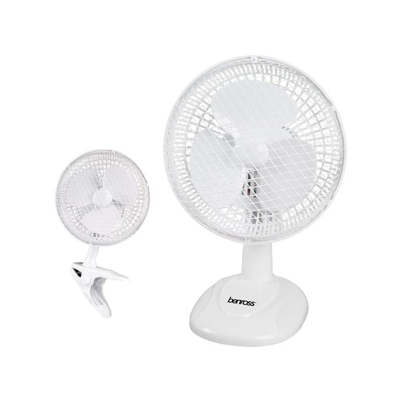 Benross 2-In-1 6 Inch Clip-On Desk Fan 2 Speed Settings Tilting Head Safe Mesh 20W White