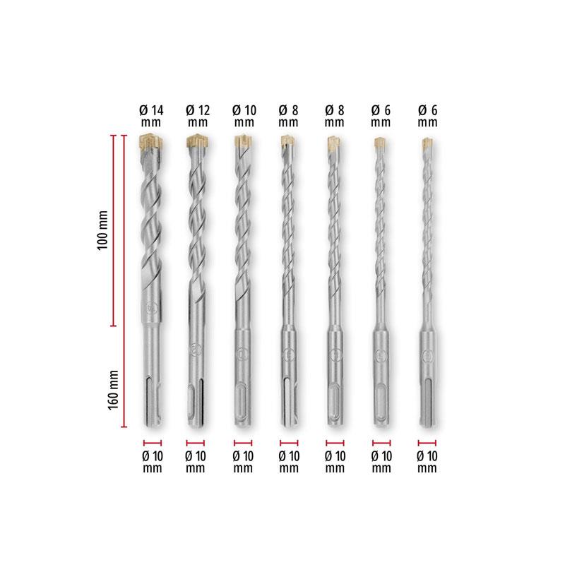 Einhell SDS Plus Hammer Drill Bit Set 4-Cut 160mm 6mm–14mm 7 Piece Silver