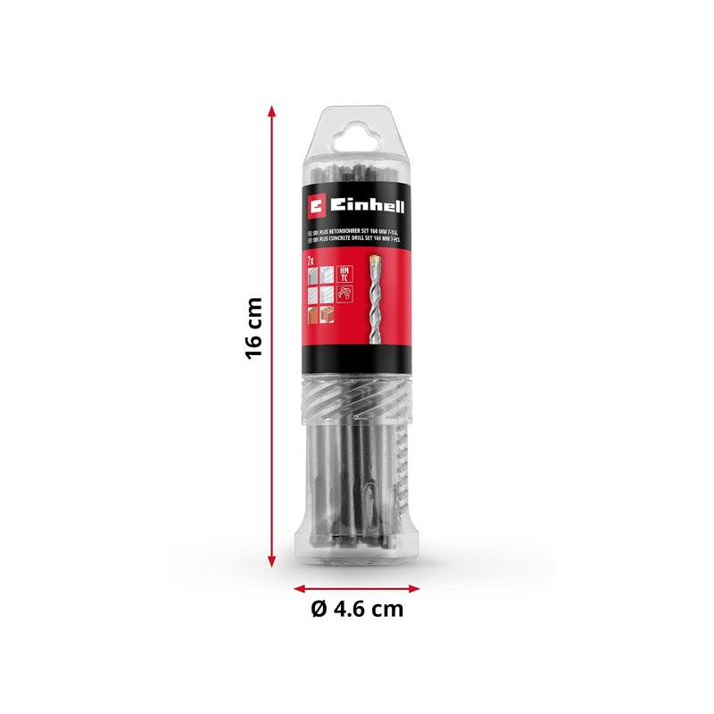 Einhell SDS Plus Hammer Drill Bit Set 4-Cut 160mm 6mm–14mm 7 Piece Silver