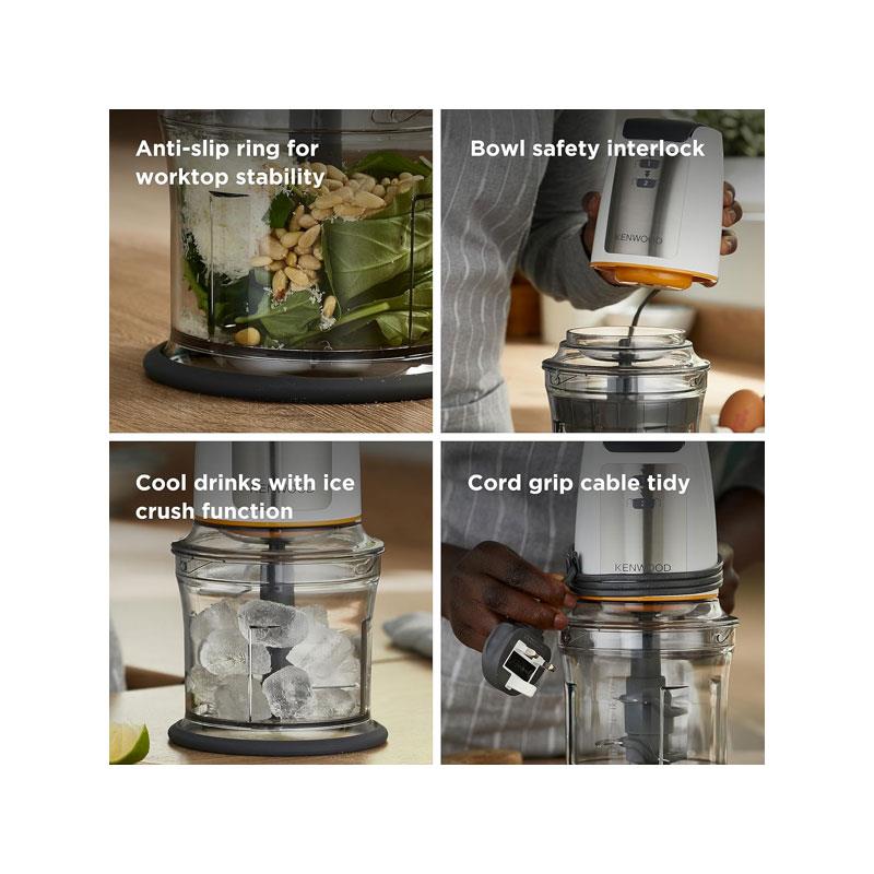 Kenwood Easy Chop Mini Chopper Food Processor Ice Crushing 2 Speeds Quad Blade System Anti-Slip Ring 500W 0.5L Bowl White
