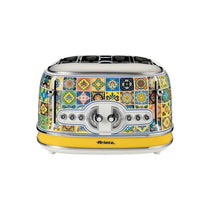 Ariete Positano 4 Slice Toaster 6 Levels of Gilding Crumb Tray Defrost Function Automatic Ejection Painted Steel Retro Italian Tile Design 810W Multicolour