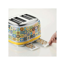 Ariete Positano 4 Slice Toaster 6 Levels of Gilding Crumb Tray Defrost Function Automatic Ejection Painted Steel Retro Italian Tile Design 810W Multicolour