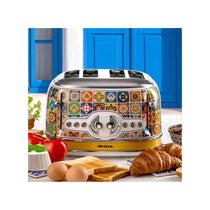 Ariete Positano 4 Slice Toaster 6 Levels of Gilding Crumb Tray Defrost Function Automatic Ejection Painted Steel Retro Italian Tile Design 810W Multicolour