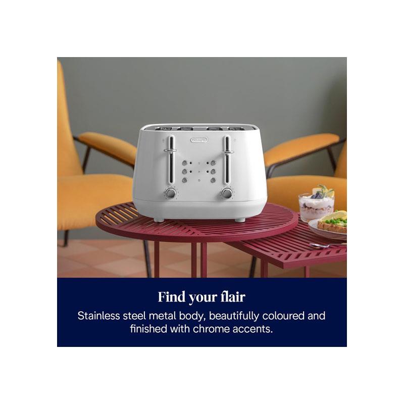 Delonghi Eclettica 4 Slice Toaster With Reheat And Defrost Functions Control Panels Browning Levels Pull Crumbs Trays Stainless Steel 1800W Whimsical White Secondary image