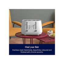 Delonghi Eclettica 4 Slice Toaster With Reheat And Defrost Functions Control Panels Browning Levels Pull Crumbs Trays Stainless Steel 1800W Whimsical White