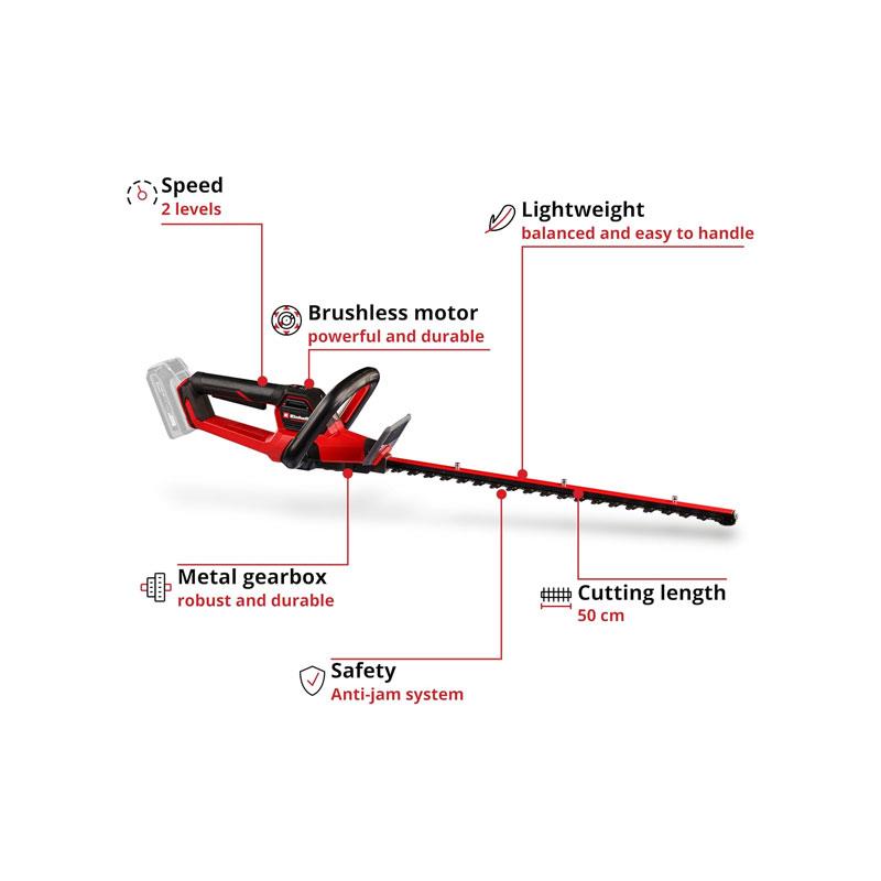 Einhell Professional GP-CH 18/50 Li BL-Solo Cordless Hedge Trimmer 18V Power X-Change Cutting Length 50cm Without Battery Red/Black