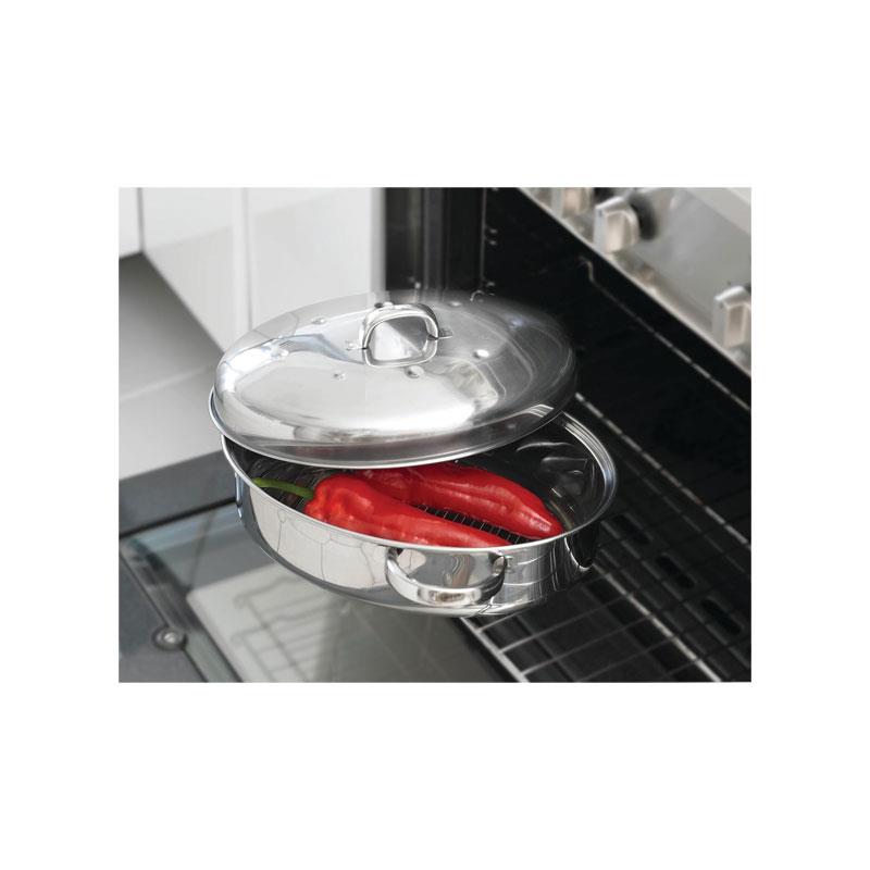 Judge Speciality Cookware Oval Roaster With Rack And Self Basting Lid Stainless Steel 34 x 27 x 18cm Silver