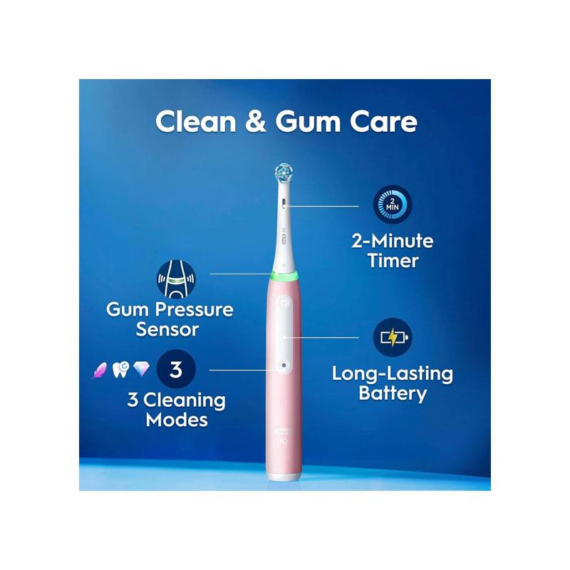 Oral-B iO3 Electric Toothbrushes Clean And Gum Care 1 Toothbrush Head Travel Case 3 Modes With Teeth Whitening Smart Pressure Sensor Pink