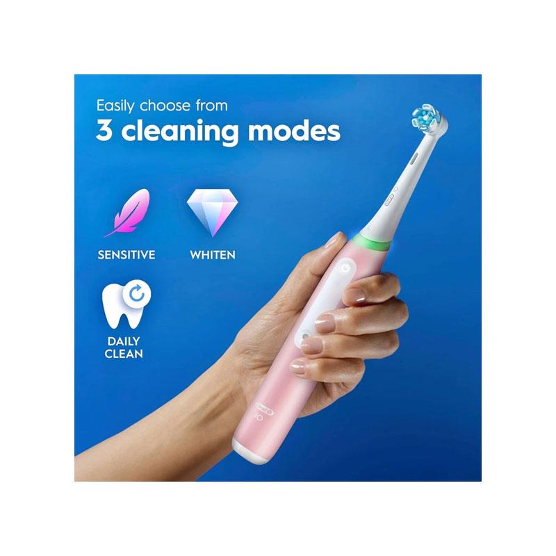 Oral-B iO3 Electric Toothbrushes Clean And Gum Care 1 Toothbrush Head Travel Case 3 Modes With Teeth Whitening Smart Pressure Sensor Pink