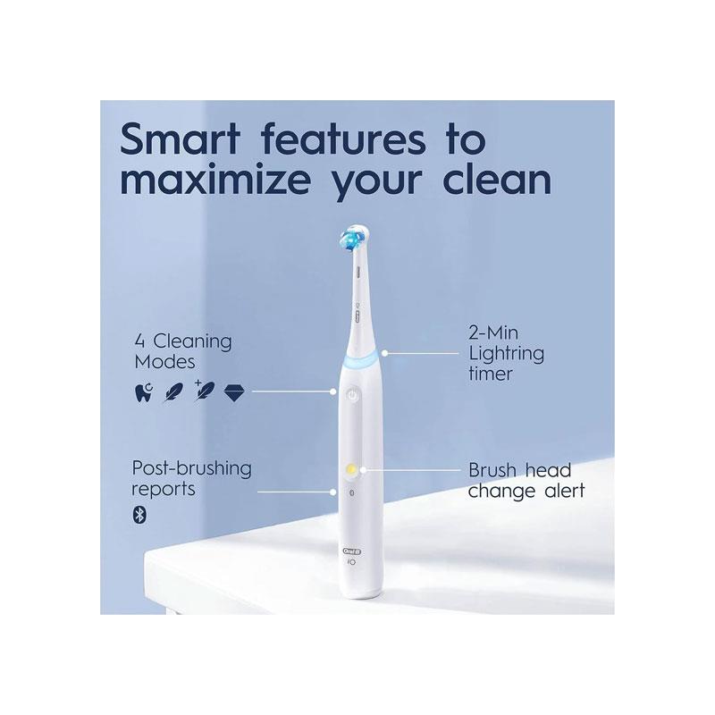 Oral-B iO4 Rechargeable Electric Toothbrush With Travel Case 4 Brushing Modes And Smart Pressure Sensor White