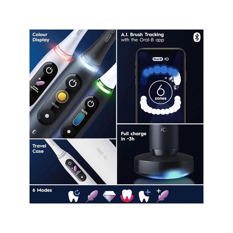 Oral-B iO Series 8 2X Electric Toothbrushes 4 Tooth Brush Heads 1 Travel Case Toothbrush Head Holder 6 Modes App Connected Handles Black/Violet