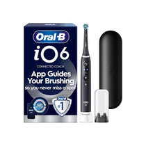 Oral-B iO6 Rechargeable Electric Toothbrush With Travel Case 5 Brushing Modes Interactive Display Black Lava