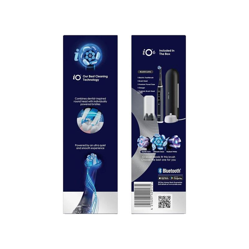 Oral-B iO6 Rechargeable Electric Toothbrush With Travel Case 5 Brushing Modes Interactive Display Black Lava