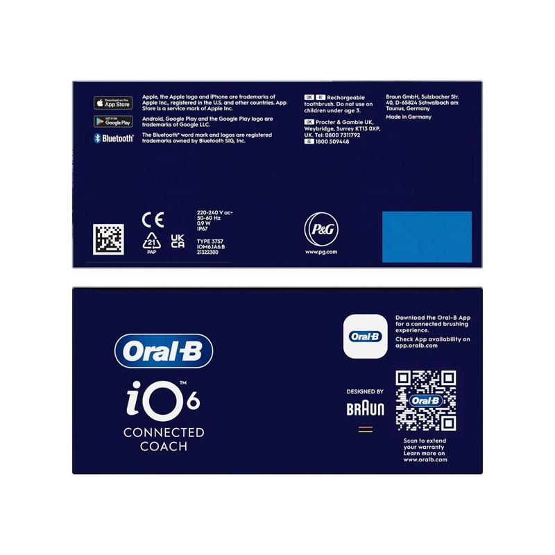 Oral-B iO6 Rechargeable Electric Toothbrush With Travel Case 5 Brushing Modes Interactive Display Grey Opal