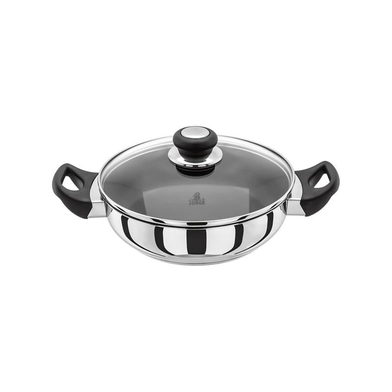 Judge Vista Shallow Casserole Stainless Steel Non-Stick Frying Pan With Shatterproof Glass Lid 24cm/2.4 Litre Silver