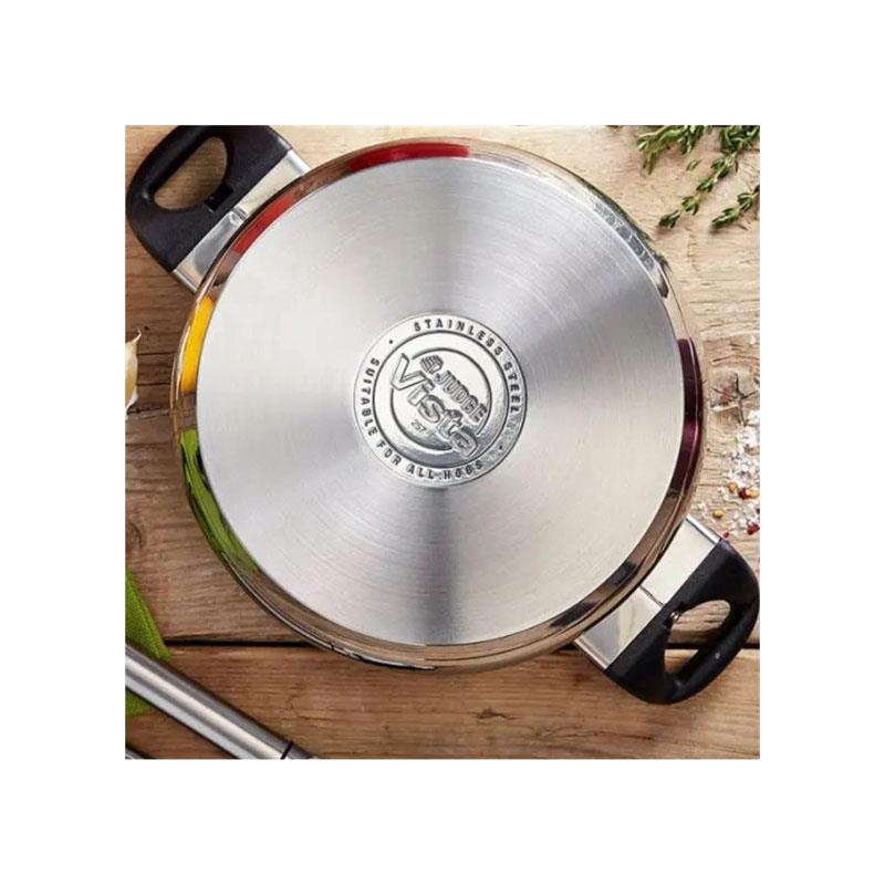 Judge Vista Shallow Casserole Stainless Steel Non-Stick Frying Pan With Shatterproof Glass Lid 24cm/2.4 Litre Silver