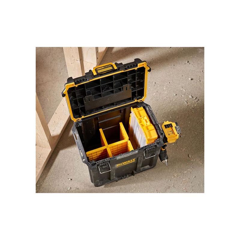 DeWalt TOUGHSYSTEM 2.0 Deep Compact Toolbox Half Width Heavy Duty Storage Case (34kg Capacity) Black/Yellow